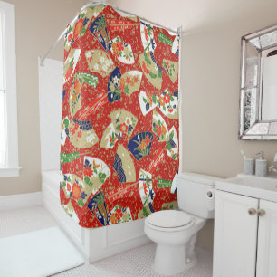 Japanese Fans In Red Shower Curtain