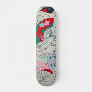 Japanese Fans on Waves Vintage Pattern Skateboard