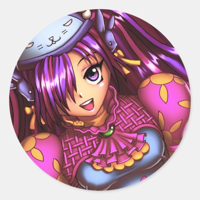 Japanese Fashion Anime Girl Classic Round Sticker (Front)
