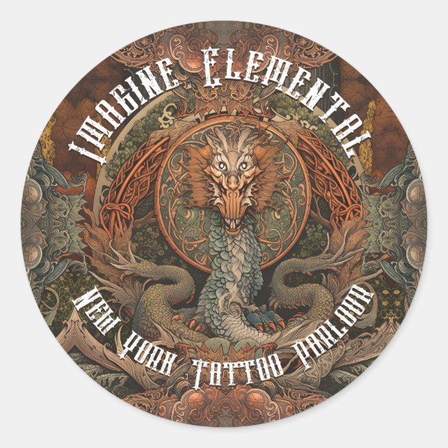 Japanese Fire Dragon Tattoo Art, Tattoo Parlour Classic Round Sticker (Front)
