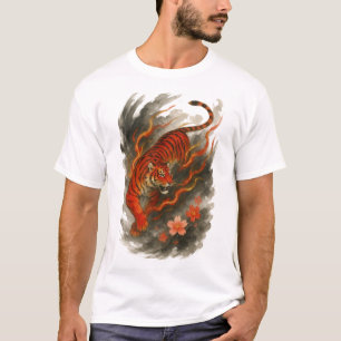 【Japanese Fire Tiger Long Sleeve T-Shirt】 T-Shirt