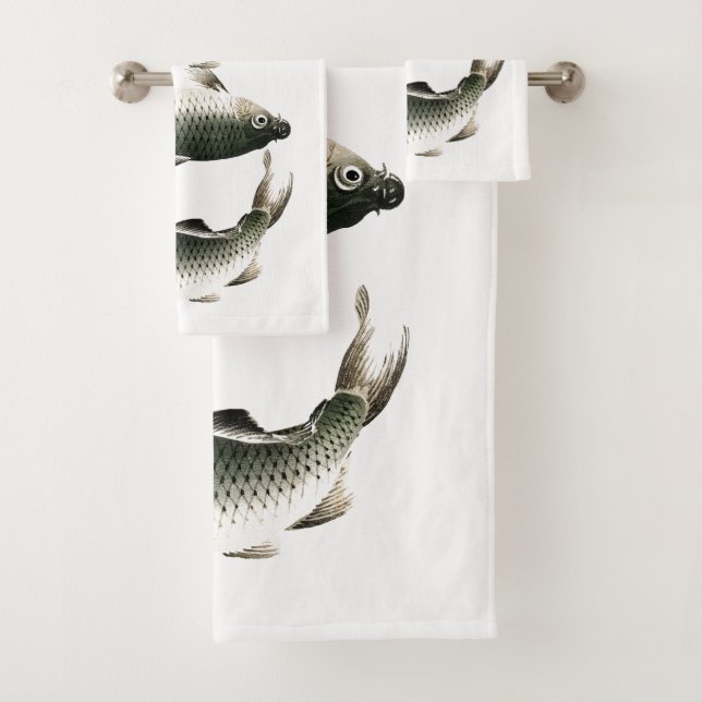 Japanese Fish Art Bairei Asian Bath Towel Set (Insitu)