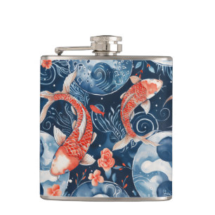 Japanese Fish In Watercolor Hip Flask