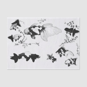 JAPANESE FISH PRINT Tissue Paper BLACK AND WHITE