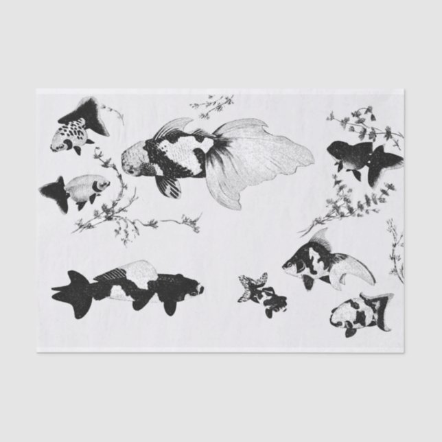 JAPANESE FISH PRINT Tissue Paper BLACK AND WHITE (Front)