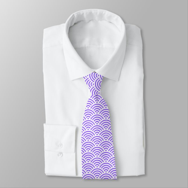 Japanese Fish Scale Pattern - White on Pale Purple Tie (Tied)