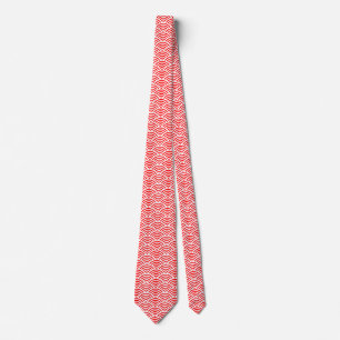 Japanese Fish Scale Pattern - White on Red Tie