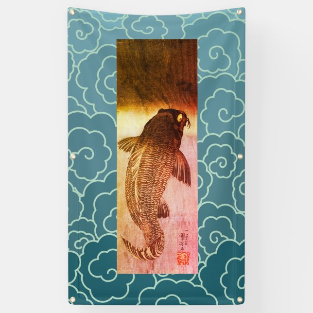 JAPANESE FISH WITH WAVE PATTERN BANNER (Vertical)