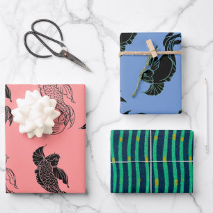 JAPANESE FISH WRAPPING PAPER FLAT SHEET SET