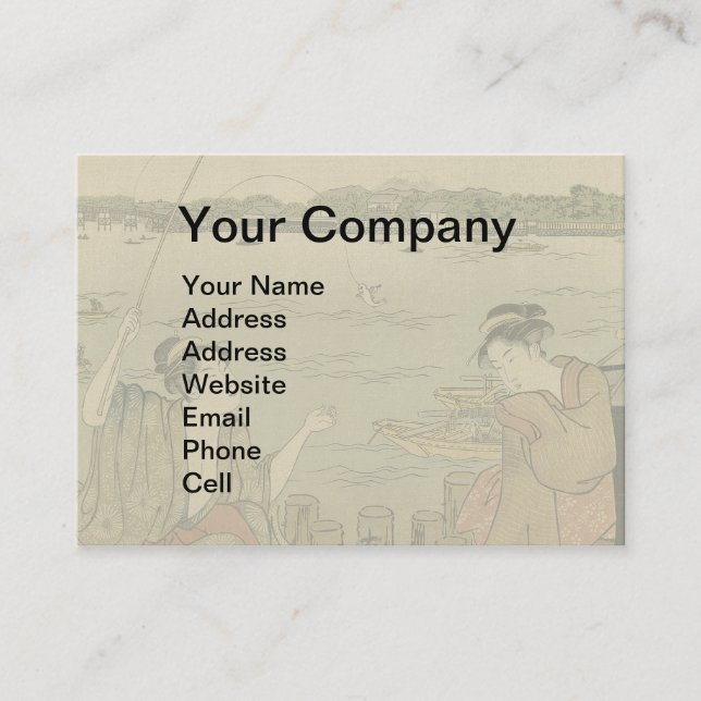 Japanese Fishing Woodblock Fishermen Business Card (Front)