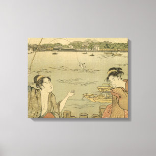 Japanese Fishing Woodblock Fishermen Canvas Print