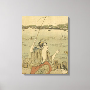 Japanese Fishing Woodblock Fishermen Canvas Print