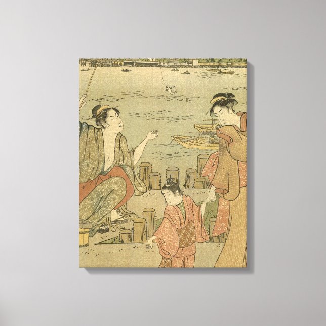 Japanese Fishing Woodblock Fishermen Canvas Print (Front)