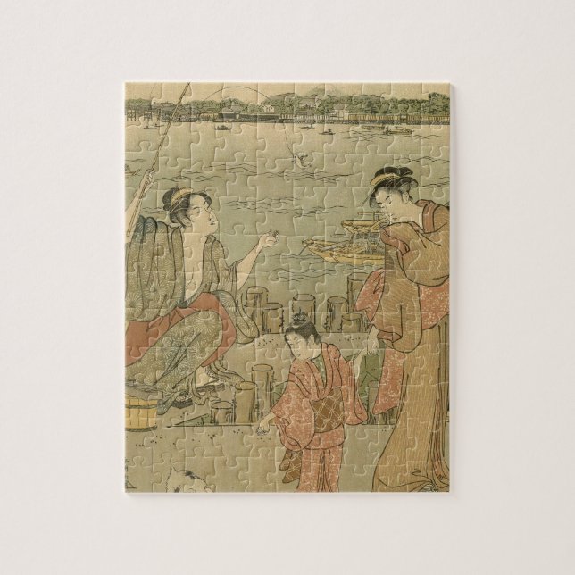 Japanese Fishing Woodblock Fishermen Jigsaw Puzzle (Vertical)