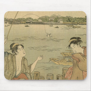 Japanese Fishing Woodblock Fishermen Mouse Mat