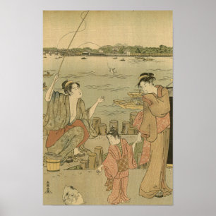 Japanese Fishing Woodblock Fishermen Poster