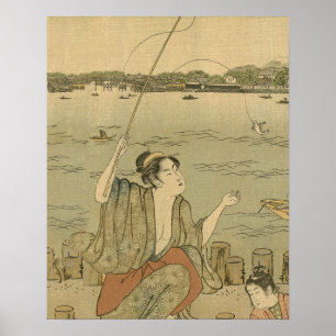 Japanese Fishing Woodblock Fishermen Poster