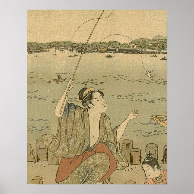 Japanese Fishing Woodblock Fishermen Poster (Front)