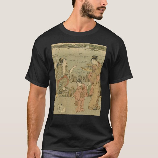 Japanese Fishing Woodblock Fishermen T-Shirt (Front)
