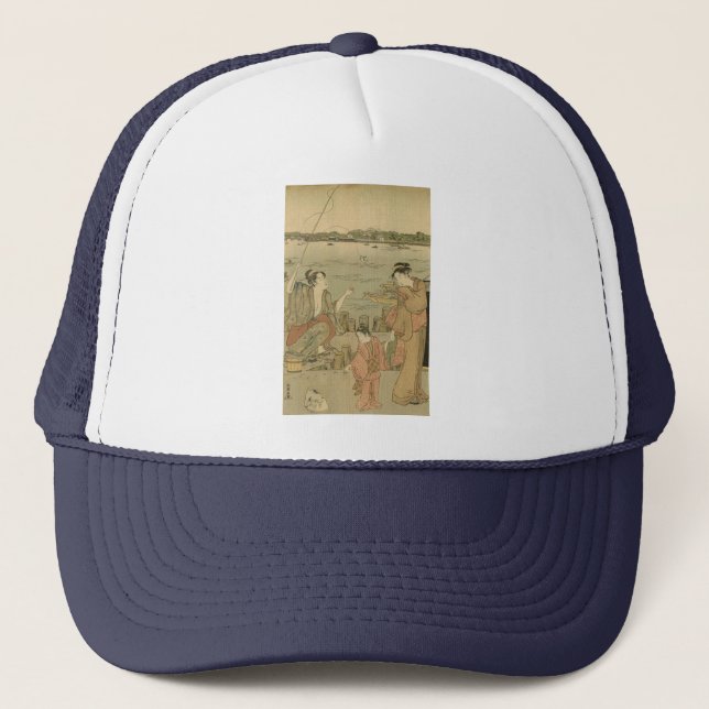 Japanese Fishing Woodblock Fishermen Trucker Hat (Front)