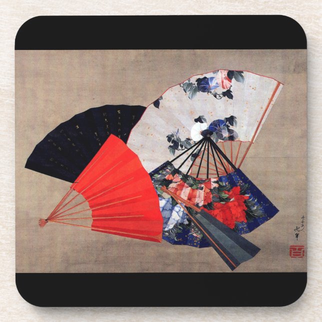 Japanese Five Fans, Hokusai, Ukiyoe Coaster (Front)
