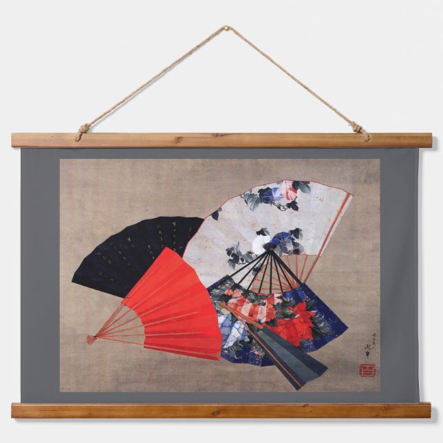 Japanese Five Fans, Hokusai, Ukiyoe Hanging Tapestry (Front)