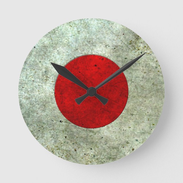 Japanese Flag Aged Steel Effect Round Clock (Front)