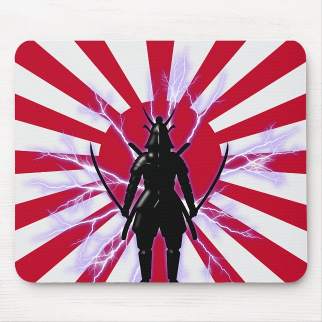 Japanese Flag & Rising Sun Samurai Warrior Mouse Mat (Front)
