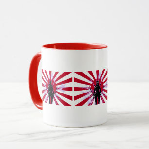 Japanese Flag & Rising Sun Samurai Warrior Mug