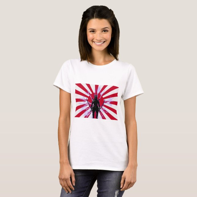 Japanese Flag & Rising Sun Samurai Warrior T-Shirt (Front Full)
