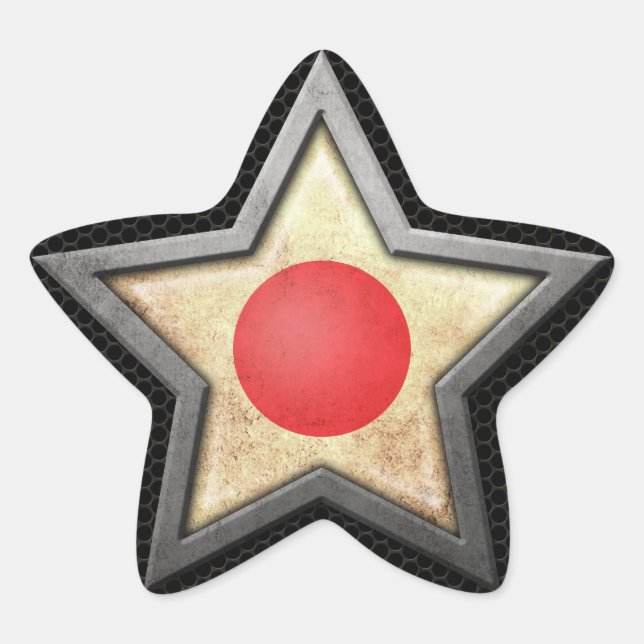 Japanese Flag Star with Steel Mesh Effect Sticker (Front)