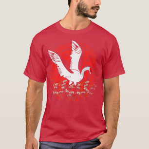 Japanese Flag Stork Crane Sakura Japan Art Nature T-Shirt