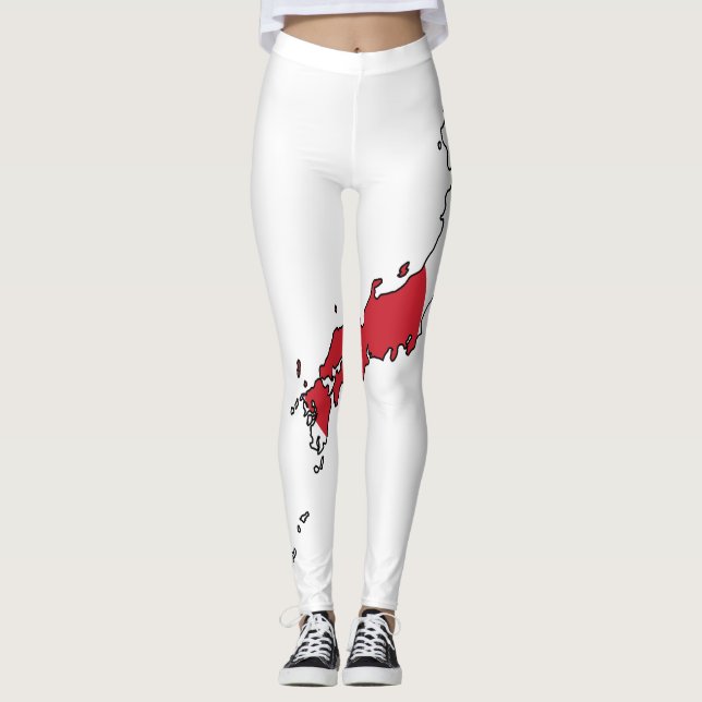 Japanese Flag Within Map Souvenir Design Leggings (Front)