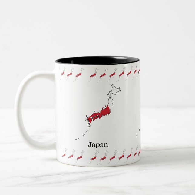 Japanese Flag Within Map Souvenir Design Two-Tone Coffee Mug (Left)