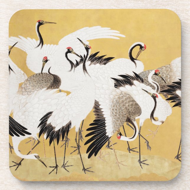 Japanese Flock Cranes Vintage Bird Rich Classic Coaster (Front)