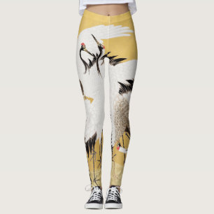 Japanese Flock Cranes Vintage Bird Rich Classic Leggings