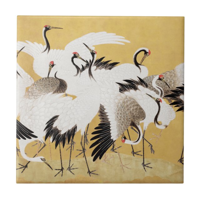 Japanese Flock Cranes Vintage Bird Rich Classic Tile (Front)