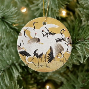Japanese Flock of Cranes Ceramic Holiday Ornament