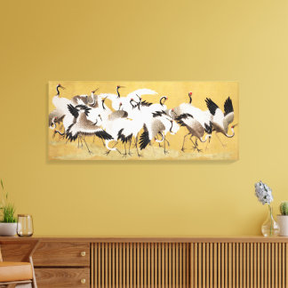 Japanese Flock of Cranes, Vintage printing,  Canvas Print