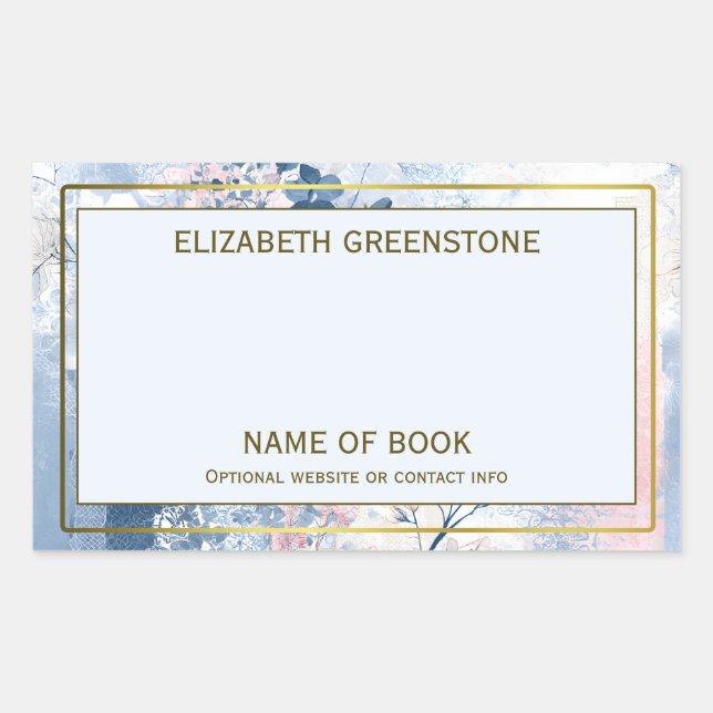 Japanese Floral Author Signature Bookplate Rectangular Sticker (Front)