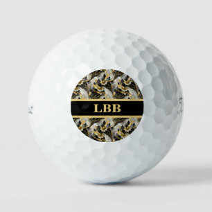 Japanese Floral Black Gold Golf Balls