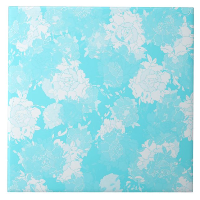 Japanese floral blue patterns tile (Front)