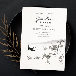Japanese floral branch bird invitation