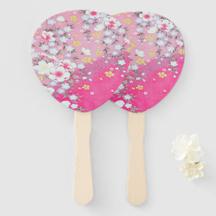 Japanese Floral Cherry Blossom Pink White Hand Fan
