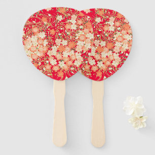 Japanese Floral Cherry Blossom Red Gold Hand Fan