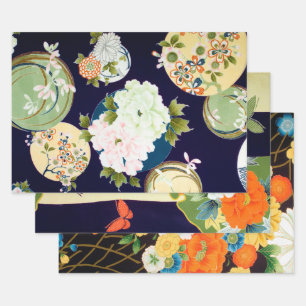 Japanese Floral Design Wrapping Paper Sheets