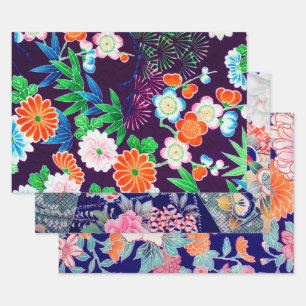 Japanese Floral Design Wrapping Paper Sheets