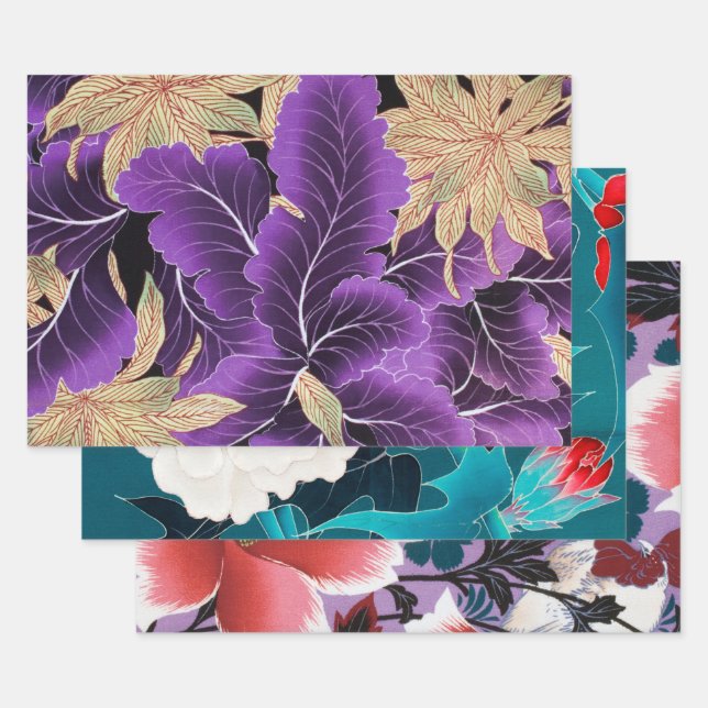 Japanese Floral Design Wrapping Paper Sheets (Set)