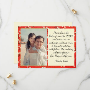 Japanese floral Flat Save The Date Card