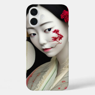 Japanese Floral Geisha Red Gold Fantasy Art Poster iPhone 16 Plus Case
